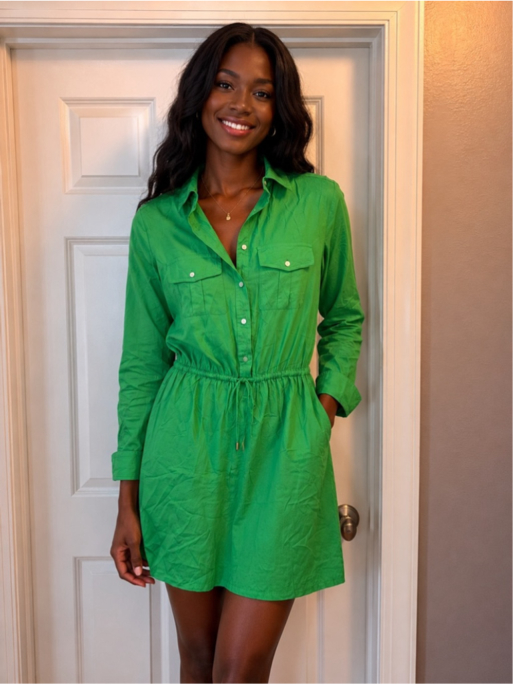 Women's LAUREN Ralph Lauren Green Mini Shirt Dress Size 4